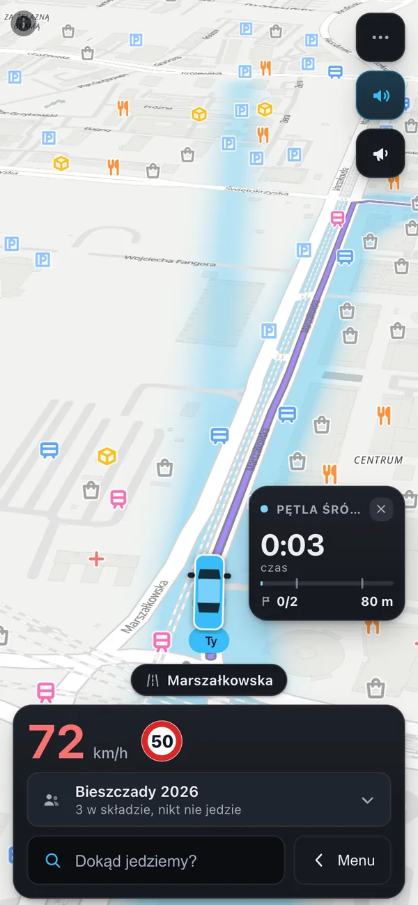 Trasa na czas w trakcie pomiaru